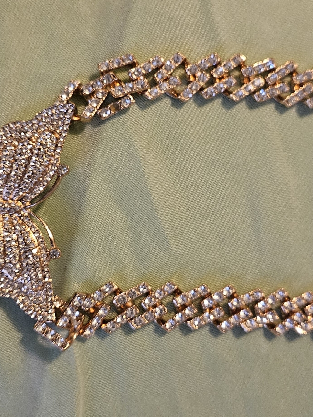 NATASHA Rhinestone Butterfly Statement Harness Necklace - Gold & Clear - Picture 3 of 4